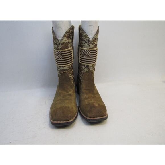 EUC Ariat Mens Sz 12 D Brown Suede Camo American Flag Cowboy Square Toe Boot main image 7